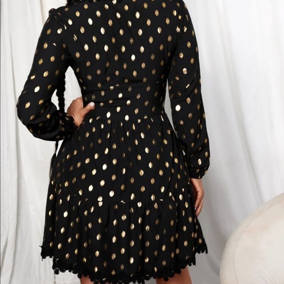 SHEIN Polka Dot Contrast Lace Trim Ruffle Hem A-
Line Dress - Picture 3 of 4